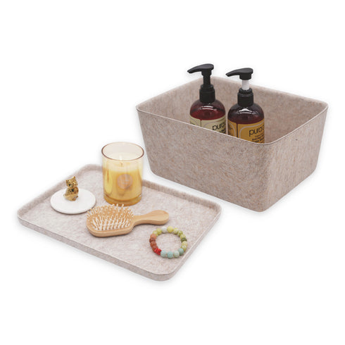 Lidded storage bin for pantry closet shelf cabinet desktop medeium size